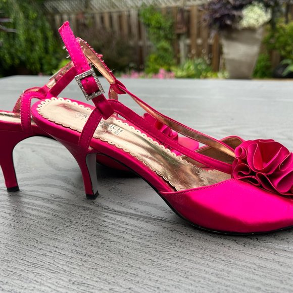 Greenwich Village Hot Pink Satin Heels - Picture 2 of 3